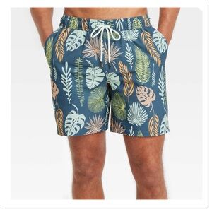 Men’s Leaf Print Swim Trunks Goodfellow & Co Navy Leaf